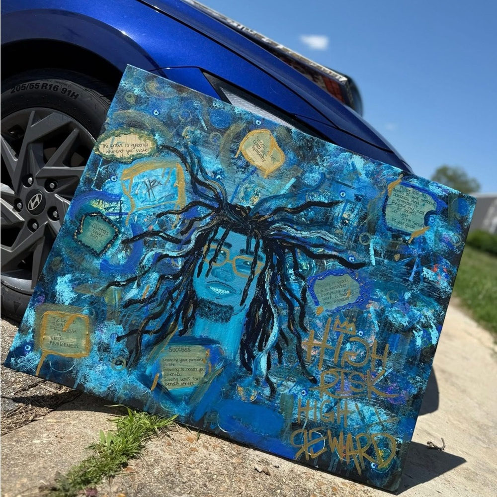 Vibrant Blue and Gold Abstract Canvas - Picture 7 of 10